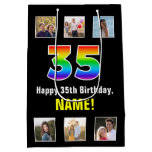 [ Thumbnail: 35th Birthday: Rainbow “35“, Custom Photos & Name Gift Bag ]