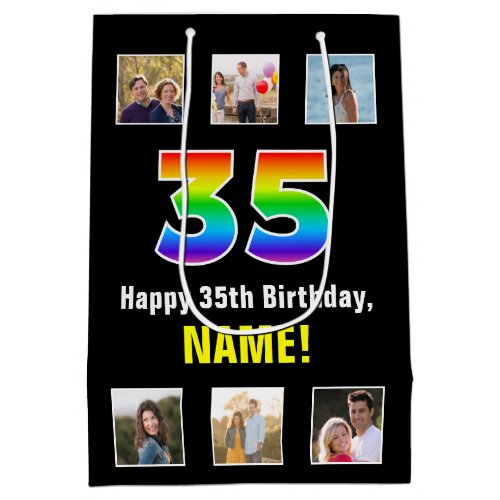 35th Birthday Rainbow âœ35âœ Custom Photos  Name Medium Gift Bag