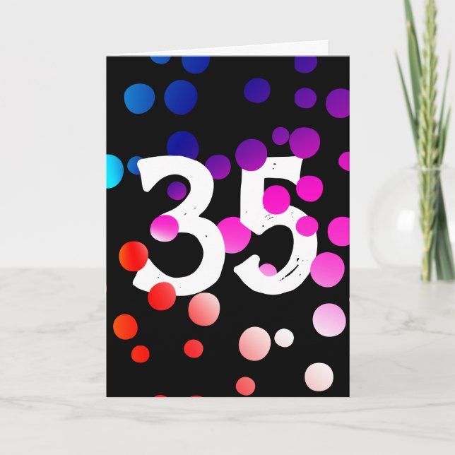 35th Birthday Rainbow Dots on Black Card (Front)