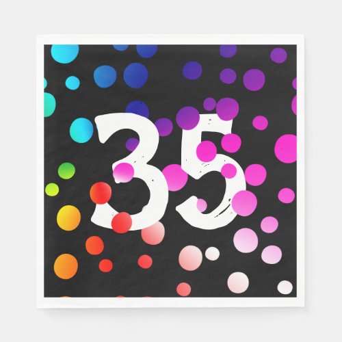 35th Birthday Rainbow Dots on Black   Napkins