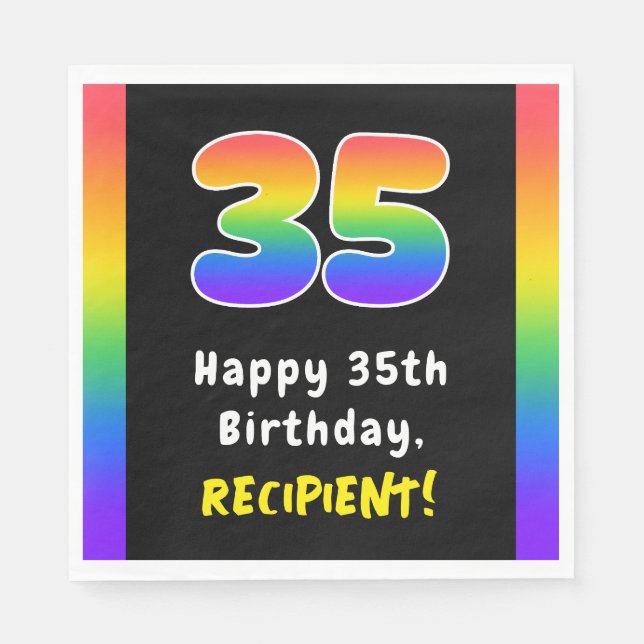 35th Birthday: Rainbow Spectrum # 35, Custom Name Napkins (Front)