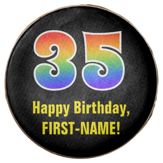 35th Birthday - Rainbow Spectrum Pattern Number 35 Chocolate Covered Oreo (Front)