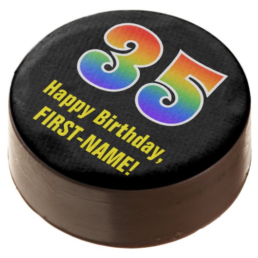 35th Birthday - Rainbow Spectrum Pattern Number 35 Chocolate Covered Oreo (Angled)