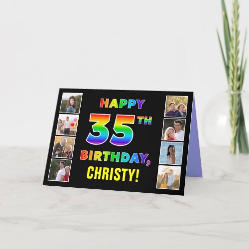 35th Birthday Rainbow Text Custom Photos  Name Card