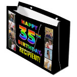[ Thumbnail: 35th Birthday: Rainbow Text, Custom Photos & Name Gift Bag ]