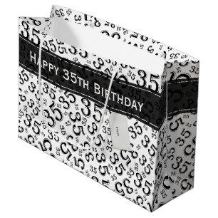 35th Birthday Random Number Pattern Black/White Large Gift Bag