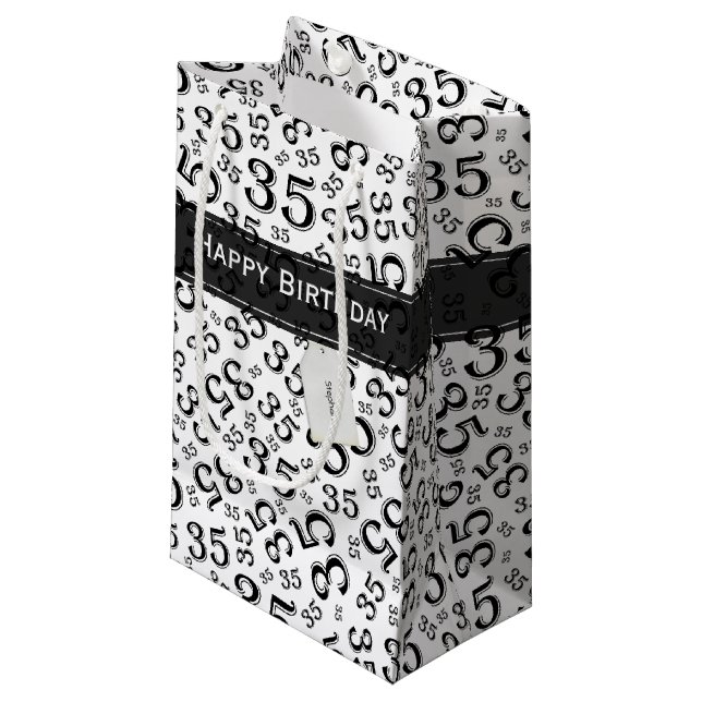 35th Birthday Random Number Pattern Black/White Small Gift Bag (Front Angled)