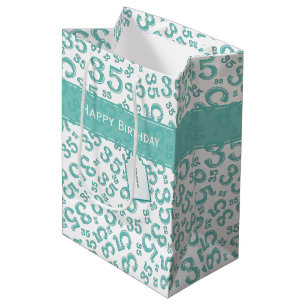 35th Birthday Random Number Pattern Teal/White Medium Gift Bag