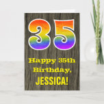 [ Thumbnail: 35th Birthday: Rustic Faux Wood Look, Rainbow "35" Card ]