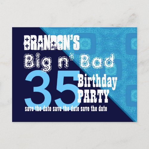 35th Birthday Save the Date Blue Diagonal V02A12 Announcement Postcard