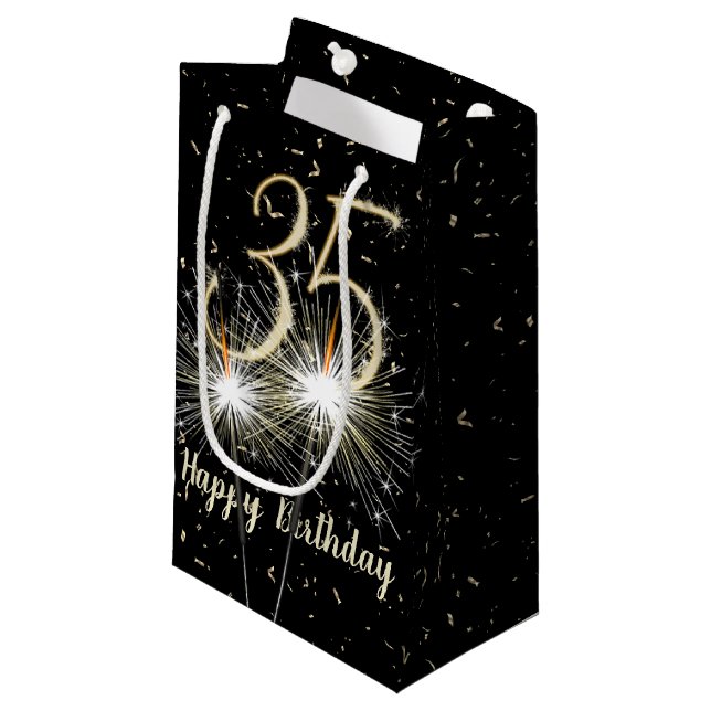 35th Birthday Sparkler On Black  Small Gift Bag (Front Angled)