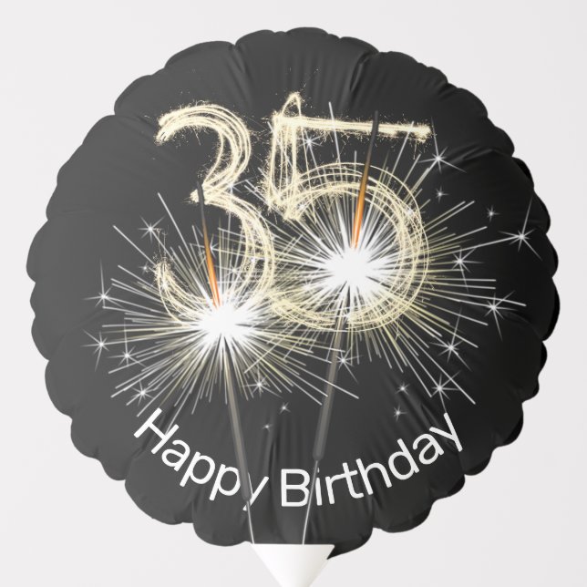 35th Birthday Sparklers on Black  Balloon (Front)