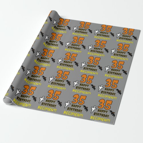 35th Birthday Spooky Halloween Theme Custom Name Wrapping Paper