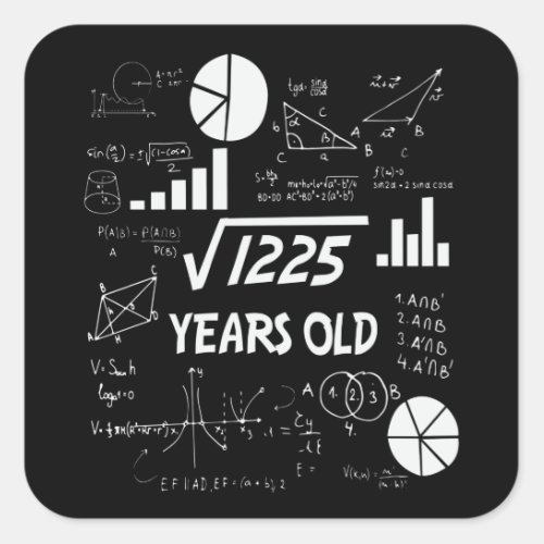 35th Birthday Square Root Math 35 Years Old Bday Square Sticker