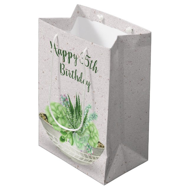 35th Birthday Succulent On Terrazzo   Medium Gift Bag (Front Angled)