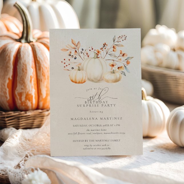 35th Birthday Surprise Party White Pumpkin Fall Invitation (Creator Uploaded)