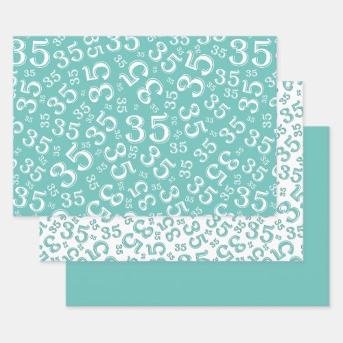 35th Birthday Teal  White Number Pattern 35 Wrapping Paper Sheets