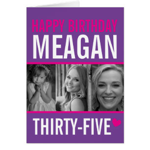 35th birthday three photos hot pink purple white cards