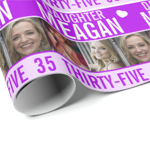 35th birthday three photos purple daughter wrapping paper
