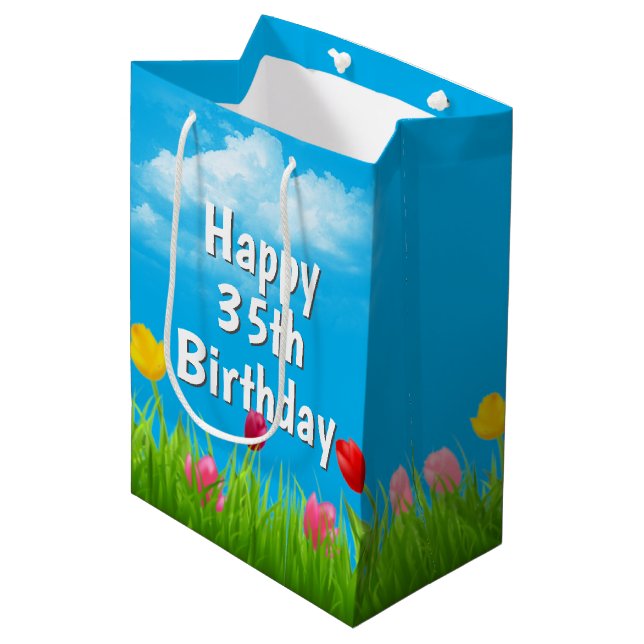 35th Birthday Tulips Medium Gift Bag (Front Angled)