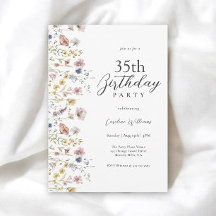 35th Birthday Watercolor Wildflowers Floral Invitation