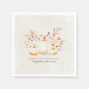 35th Birthday White Pumpkin Fall Leaves Custom Napkins