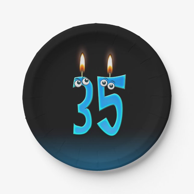 35th Birthday with lit candle numbers Paper Plates (Front)