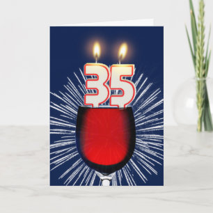 35th Birthday with wine and candles Card