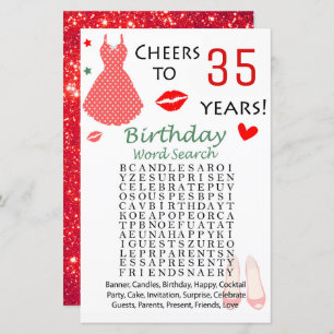 35th Birthday Word Search Game