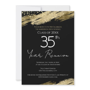 35th Class Reunion Black and Gold Invitation