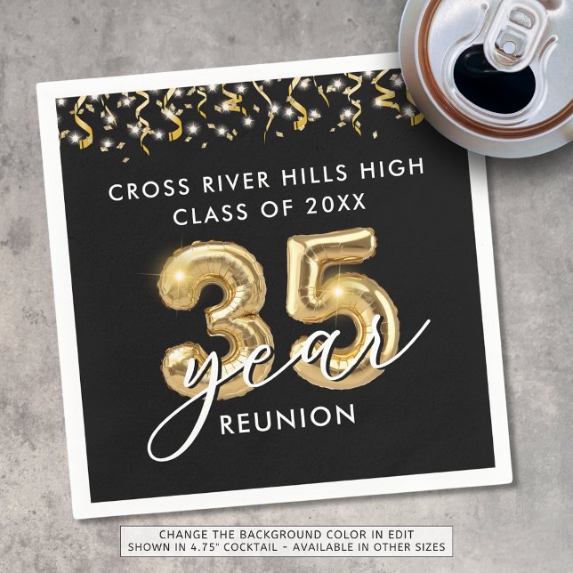 35th Class Reunion Black Gold Balloons Confetti Napkins (Creator Uploaded)