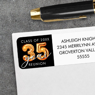 35th Class Reunion Black Orange Balloon Numbers Label