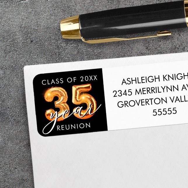 35th Class Reunion Black Orange Balloon Numbers Label (Creator Uploaded)