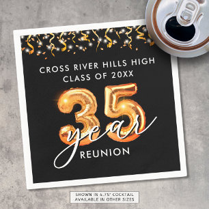 35th Class Reunion Black Orange Balloons Confetti Napkins