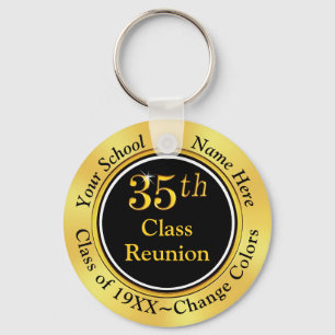 35th Class Reunion Gifts, Black and Gold Keychain