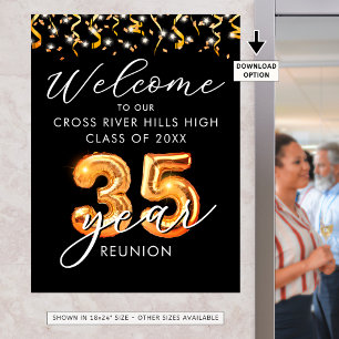 35th Class Reunion Welcome Black Orange Balloon Poster