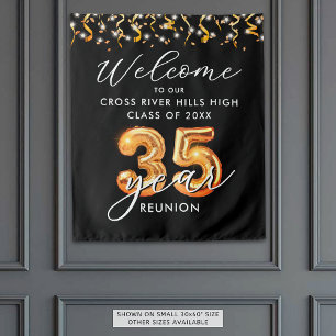 35th Class Reunion Welcome Black Orange Balloon Tapestry