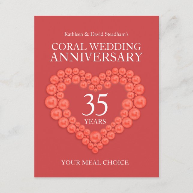 35th coral beads heart anniversary meal choice enclosure card (Front)