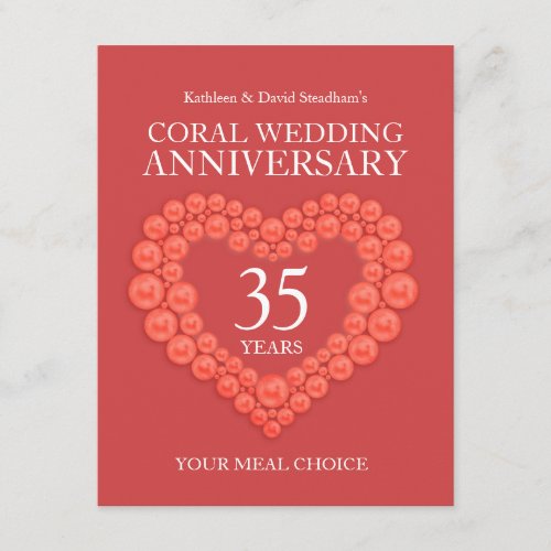 35th coral beads heart anniversary meal choice enclosure card