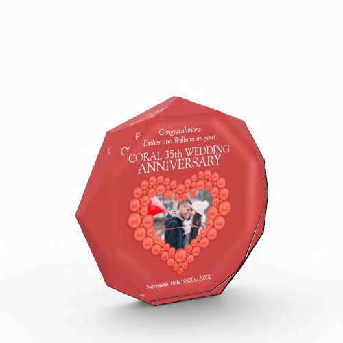 35th coral orange wedding anniversary custom photo acrylic award