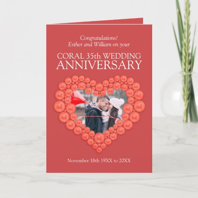 35th coral orange wedding anniversary custom photo card (Front)