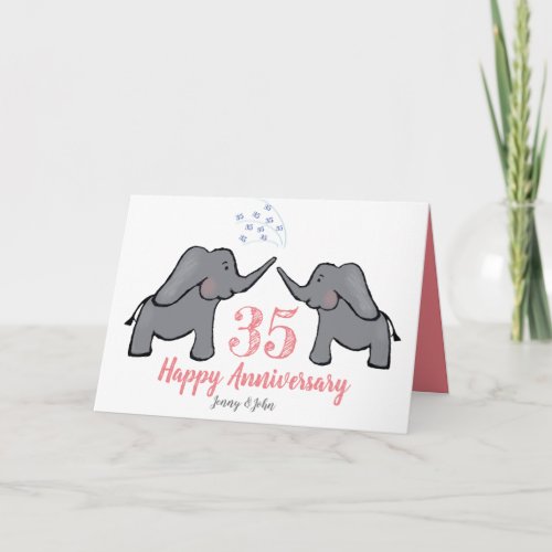 35th coral wedding anniversary cute elephant card