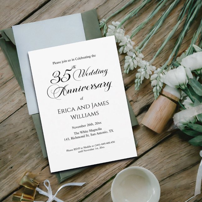 35th Coral Wedding Anniversary Elegant Script Invitation (Creator Uploaded)
