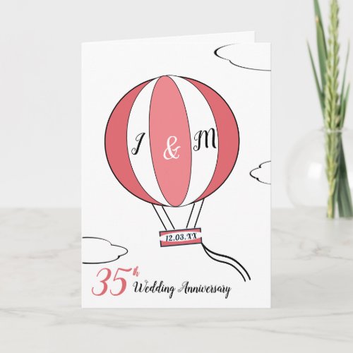 35th coral wedding anniversary hot air balloon card