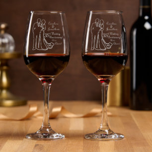 35th Coral Wedding Anniversary Line Art Couple Wine Glass