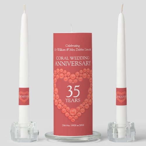 35th coral wedding anniversary orange custom unity candle set