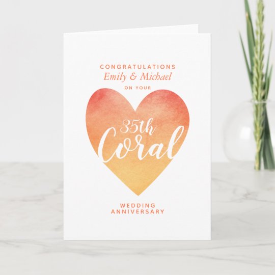 35th Coral Wedding Anniversary Personalized Card