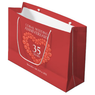 35th coral wedding anniversary photo heart large gift bag