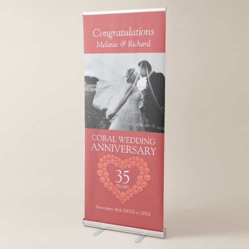 35th Coral wedding anniversary photo heart Retractable Banner