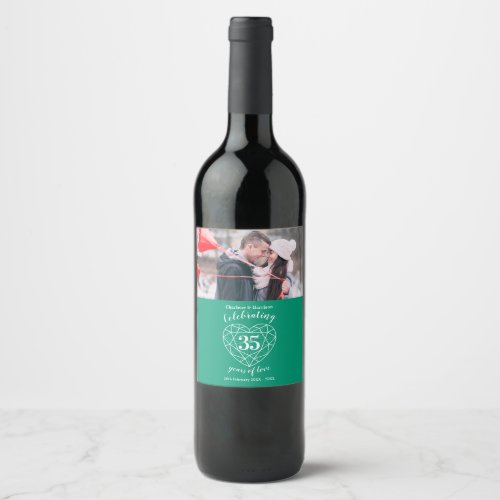 35th emerald wedding anniversary custom photo wine label